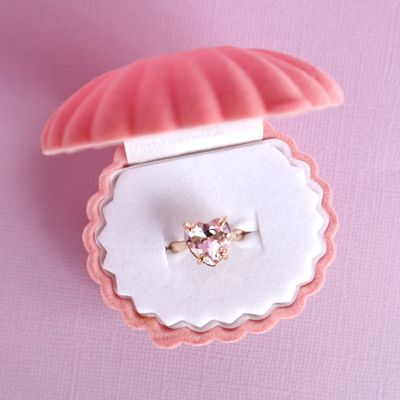 Pink Crystal Heart Ring with Velvet Box
