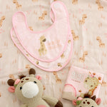 Baby Bib 2 piece - Pink Giraffe