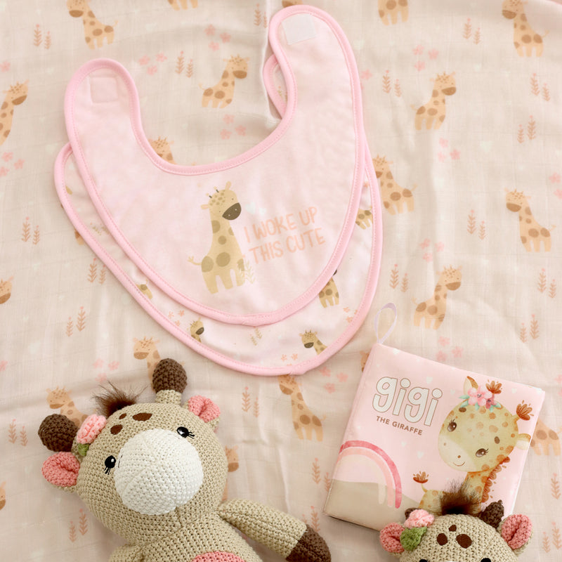Baby Bib 2 piece - Pink Giraffe