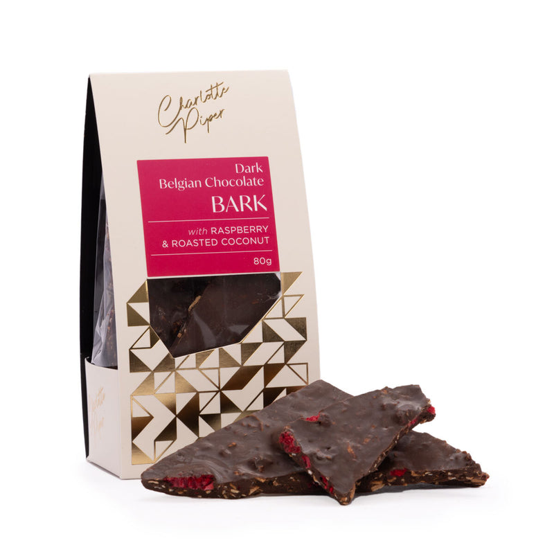 Dark Chocolate Bark with Raspberry & Roasted Coconut 80g