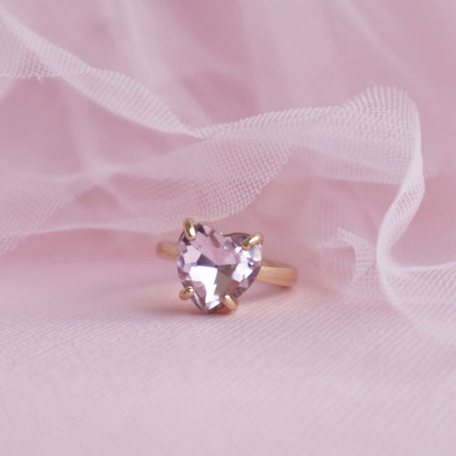 Pink Crystal Heart Ring with Velvet Box