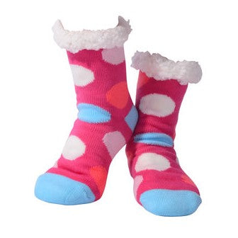 Ladies Polka Dot Sherpa Socks - Red