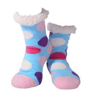 Ladies Polka Dot Sherpa Socks - Blue