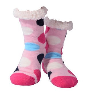 Ladies Polka Dot Sherpa Socks - Pink