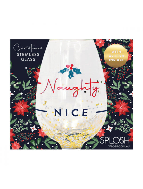 Christmas 'Naughty Nice' Sparkly Stemless Glass
